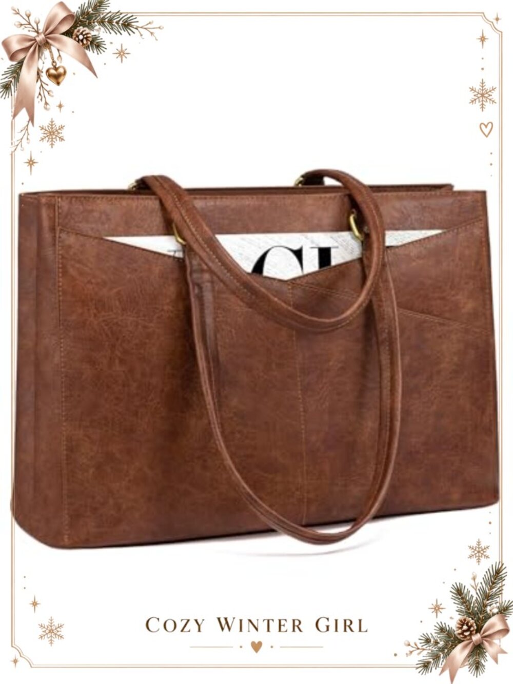 LOVEVOOK 15.6 Inch Waterproof PU Leather Laptop Tote Bag Briefcase